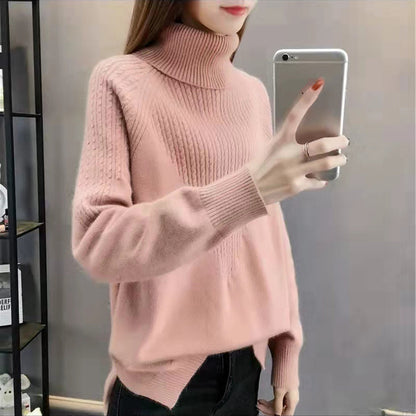 Twist High Collar Bottoming Sweater Women's Loose Solid Color Sweater