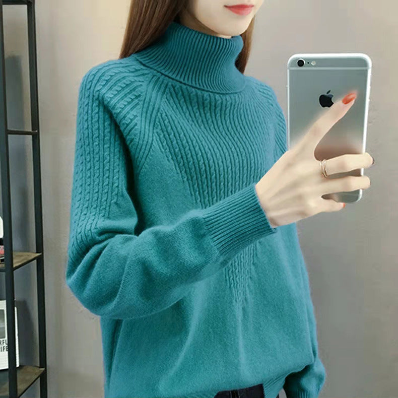 Twist High Collar Bottoming Sweater Women's Loose Solid Color Sweater