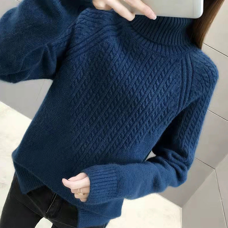 Twist High Collar Bottoming Sweater Women's Loose Solid Color Sweater