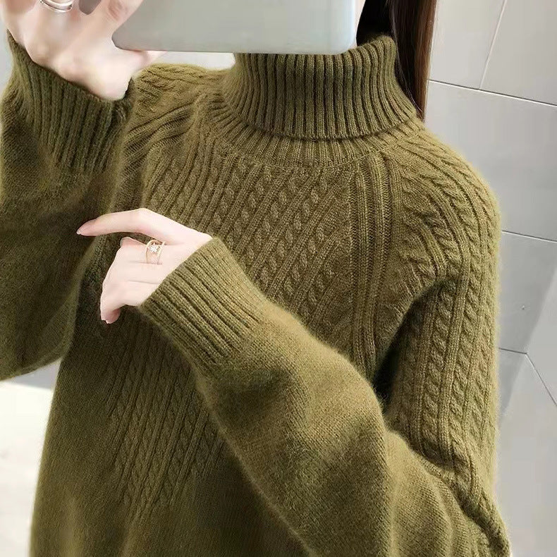 Twist High Collar Bottoming Sweater Women's Loose Solid Color Sweater