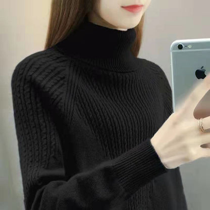 Twist High Collar Bottoming Sweater Women's Loose Solid Color Sweater