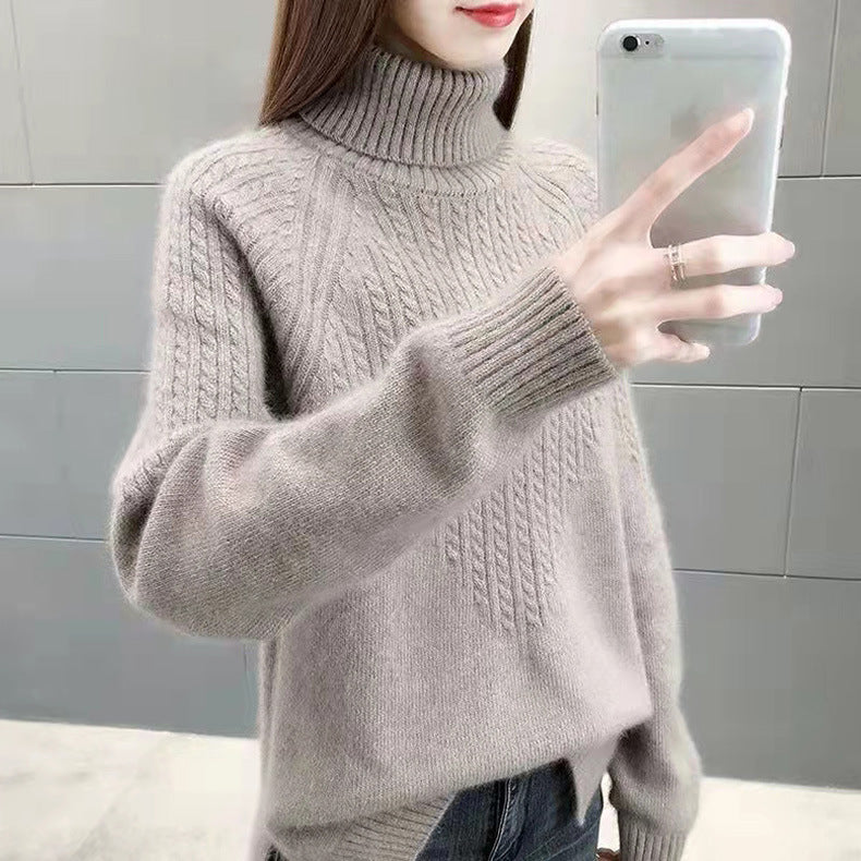 Twist High Collar Bottoming Sweater Women's Loose Solid Color Sweater