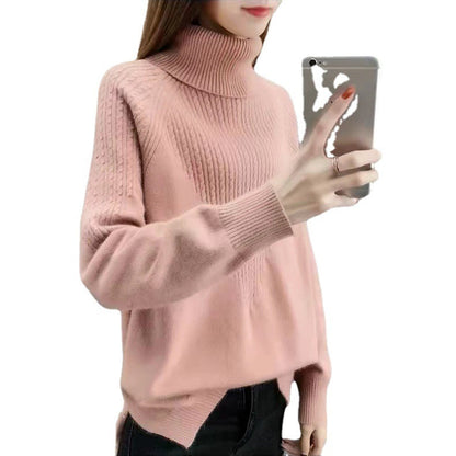 Twist High Collar Bottoming Sweater Women's Loose Solid Color Sweater