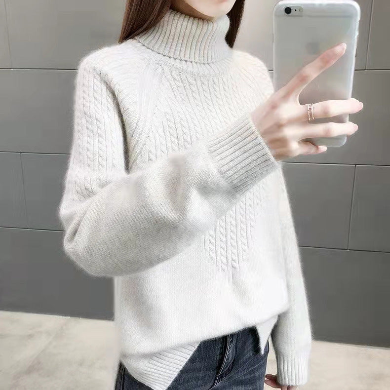 Twist High Collar Bottoming Sweater Women's Loose Solid Color Sweater